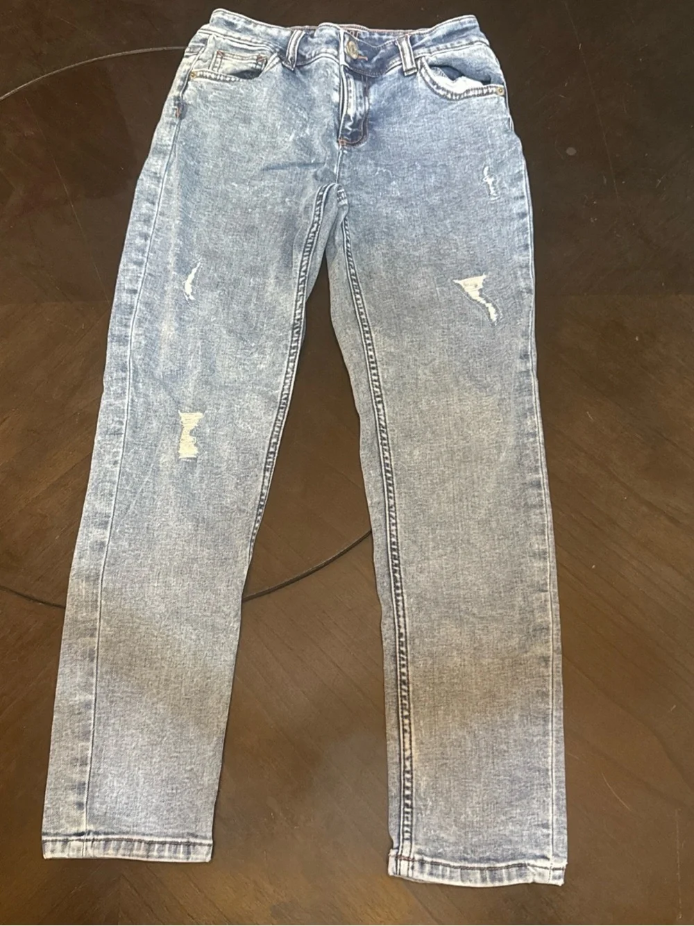 Justice Light Blue Girlfriend Jeans with Brown Stitching